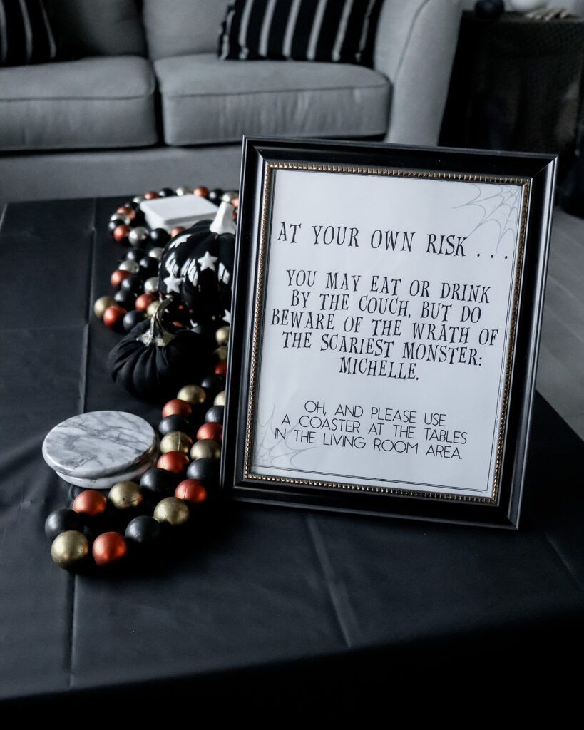halloween party coffee table sign